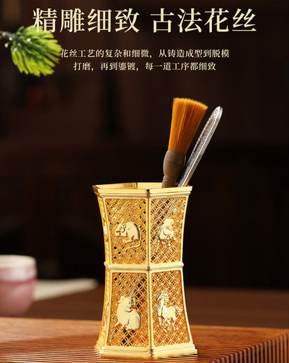『真步堂』十二生肖花絲筆筒