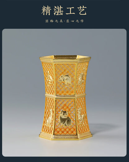 『真步堂』十二生肖花絲筆筒